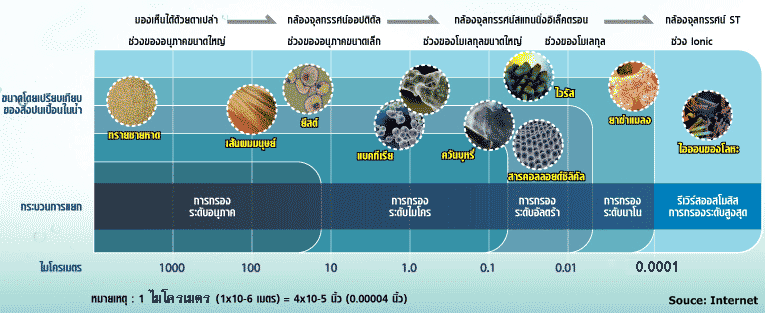 Chart ขนาดของสิ่งเจือปนที่อาจมากับน้ำ